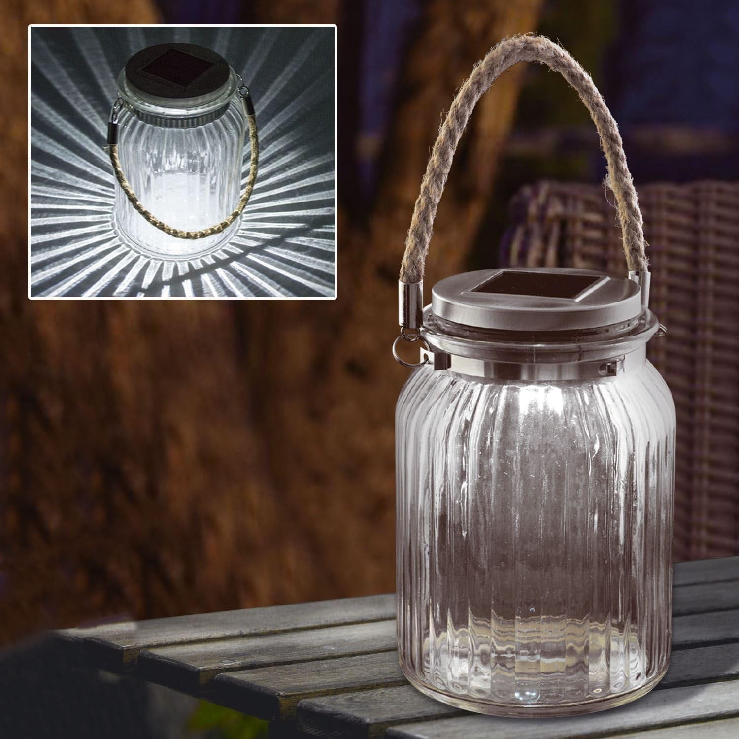 Solalite - Set of 2 Solar Powered LED Cornish Hanging Glass Jar Light Lantern Table Decoration Lamp