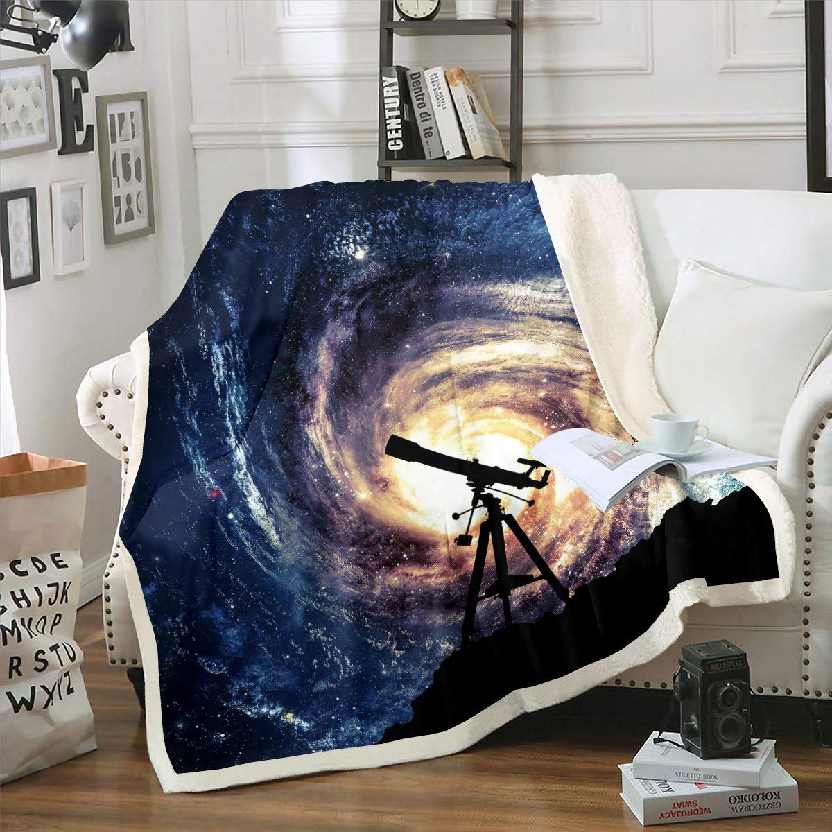 Coperta in flanella con motivo a onde blu e montagna, per bambini, regalo di Natale, per bambini, in poliestere, leggero, per divano, dimensioni doppie (150 x 199 pollici