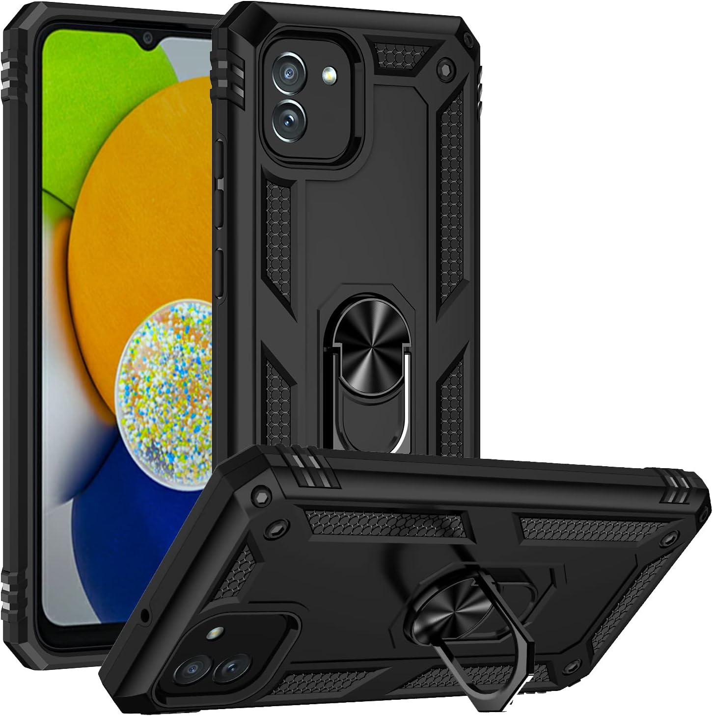 DINGXIN Galaxy A03 Case, Samsung A03 Phone Case, [Military Grade] Metal Ring Stand Car Mount Shockproof Protective Case for Samsung Galaxy A03 (Black)