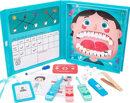Juguete de odontología de madera para niños, juguete de simulación, dentista, doctor, juego con diente magnético, kit de doctor para niños con