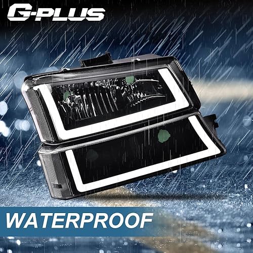 Miniatura 3 de G-PLUS Faros LED DRL, compatibles con Chevy Silverado Avalanche 2003, 2004, 2005, 2006, lente transparente, carcasa negra, reflector transparente