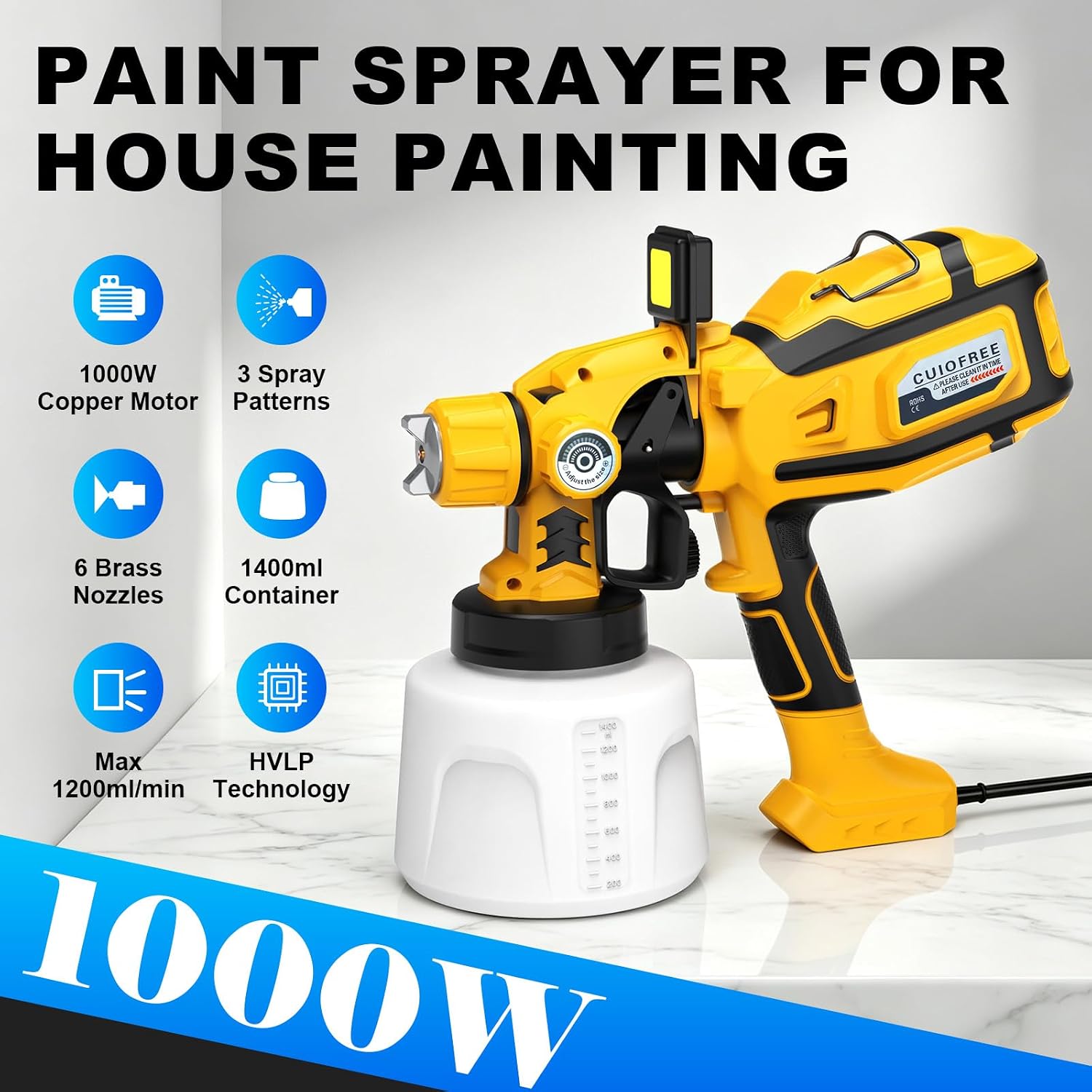Paint Sprayer for House Painting, 1000W Electric Spray Paint Gun photo 2