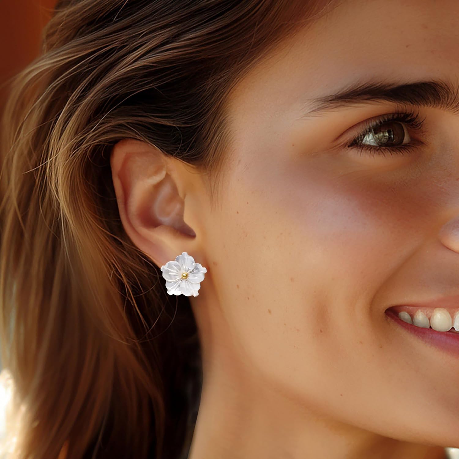 Ross-Simons Mother-Of-Pearl and .20 ct. t.w. White Topaz Flower Removable Drop Earrings With 18kt Gold Over Sterling - Image 3