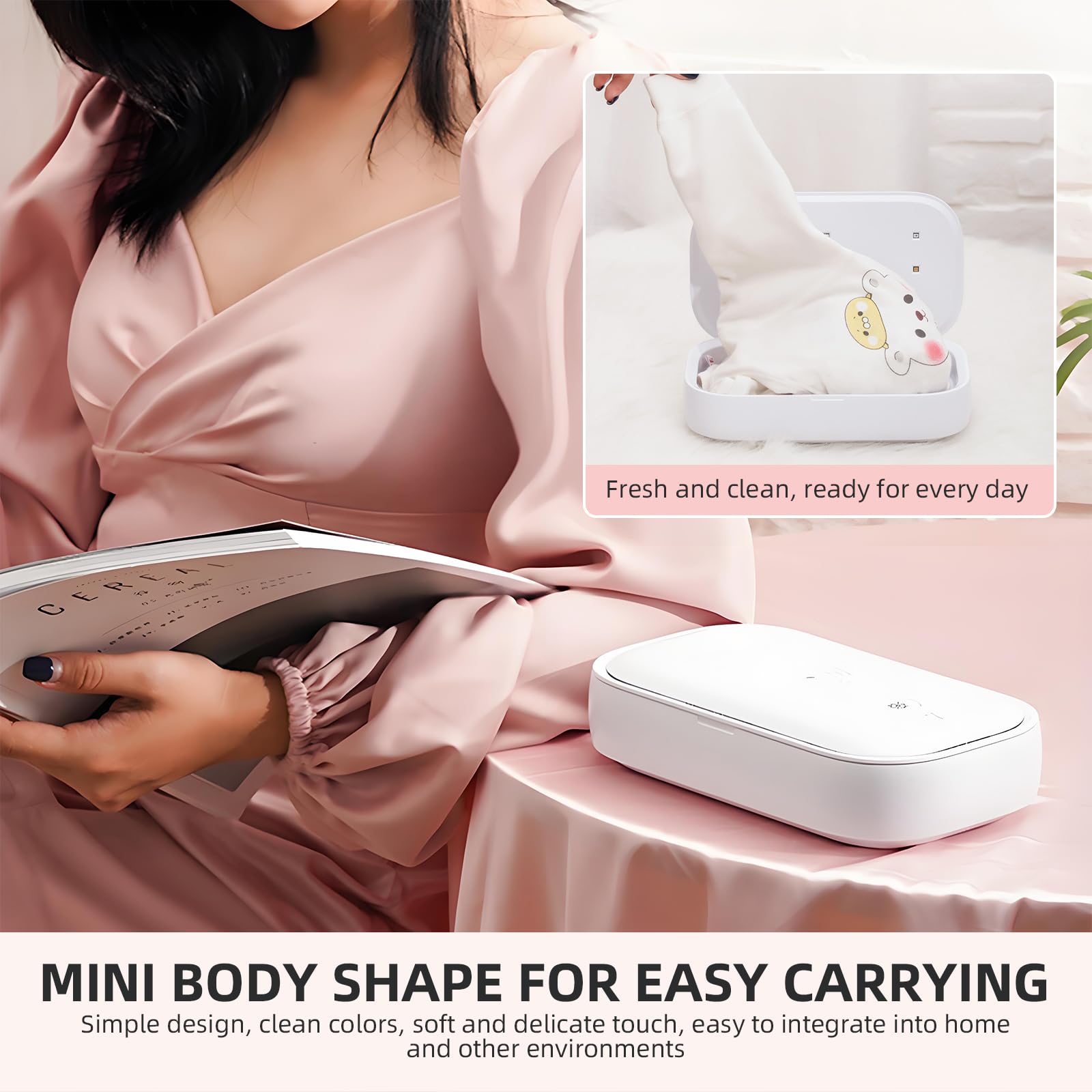 Caja de limpieza de teléfono con luz UV, limpiador UV portátil con ángulo de 360° sin muerto, para máscaras de teléfono, cepillos de dientes, joyas, brochas de maquillaje, gafas, llaves