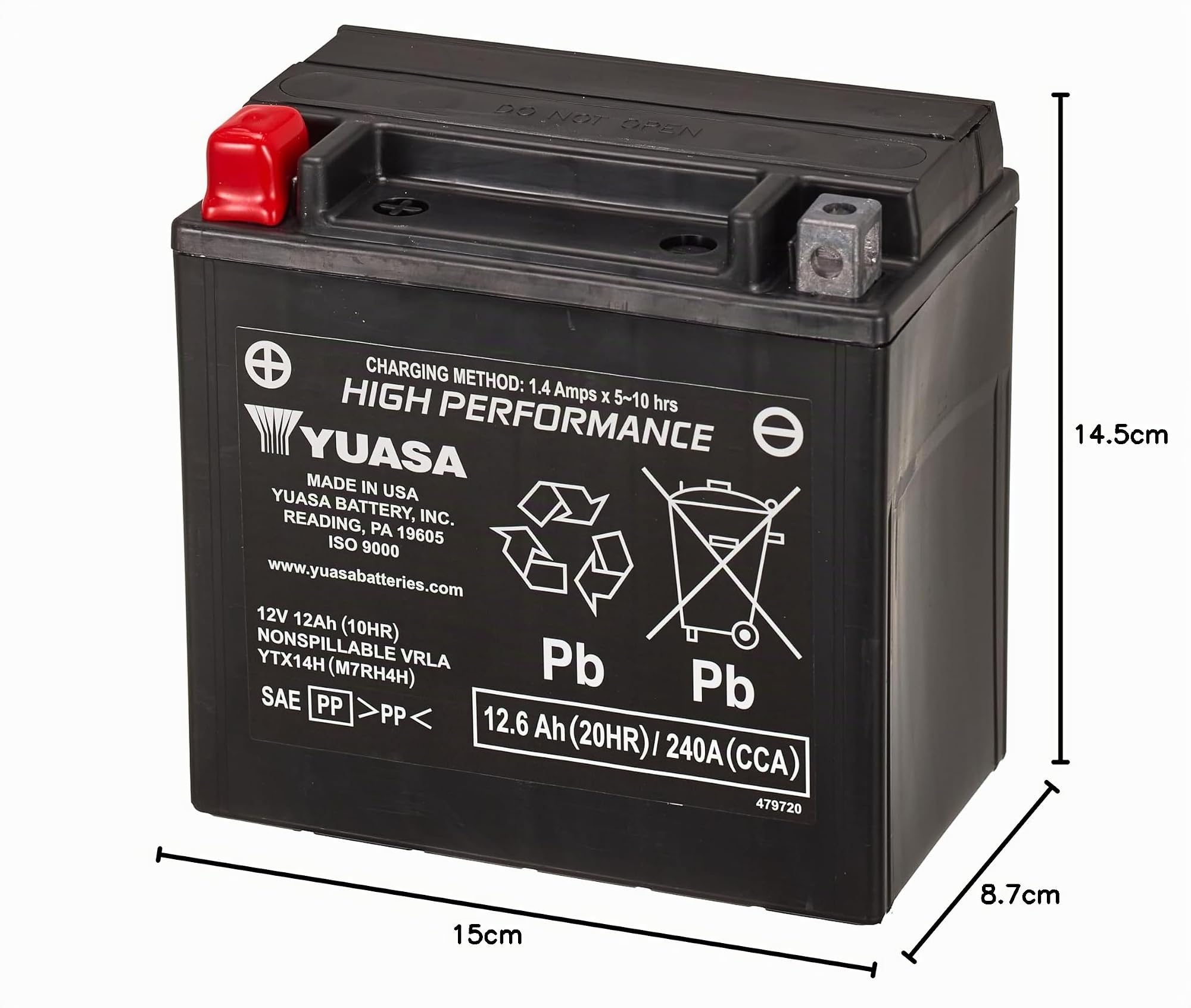 Yuasa YTX14H 12V 240 CCA AGM-VRLA Motorradbatterie