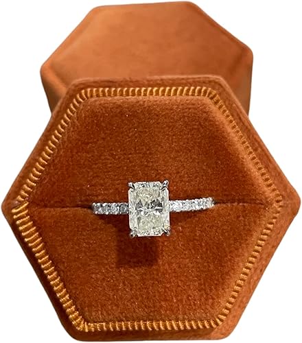 Caja de anillos de compromiso de alta calidad 1 ranura hexagonal joyero de terciopelo vintage para compromiso y ceremonia de boda caja de anillo de