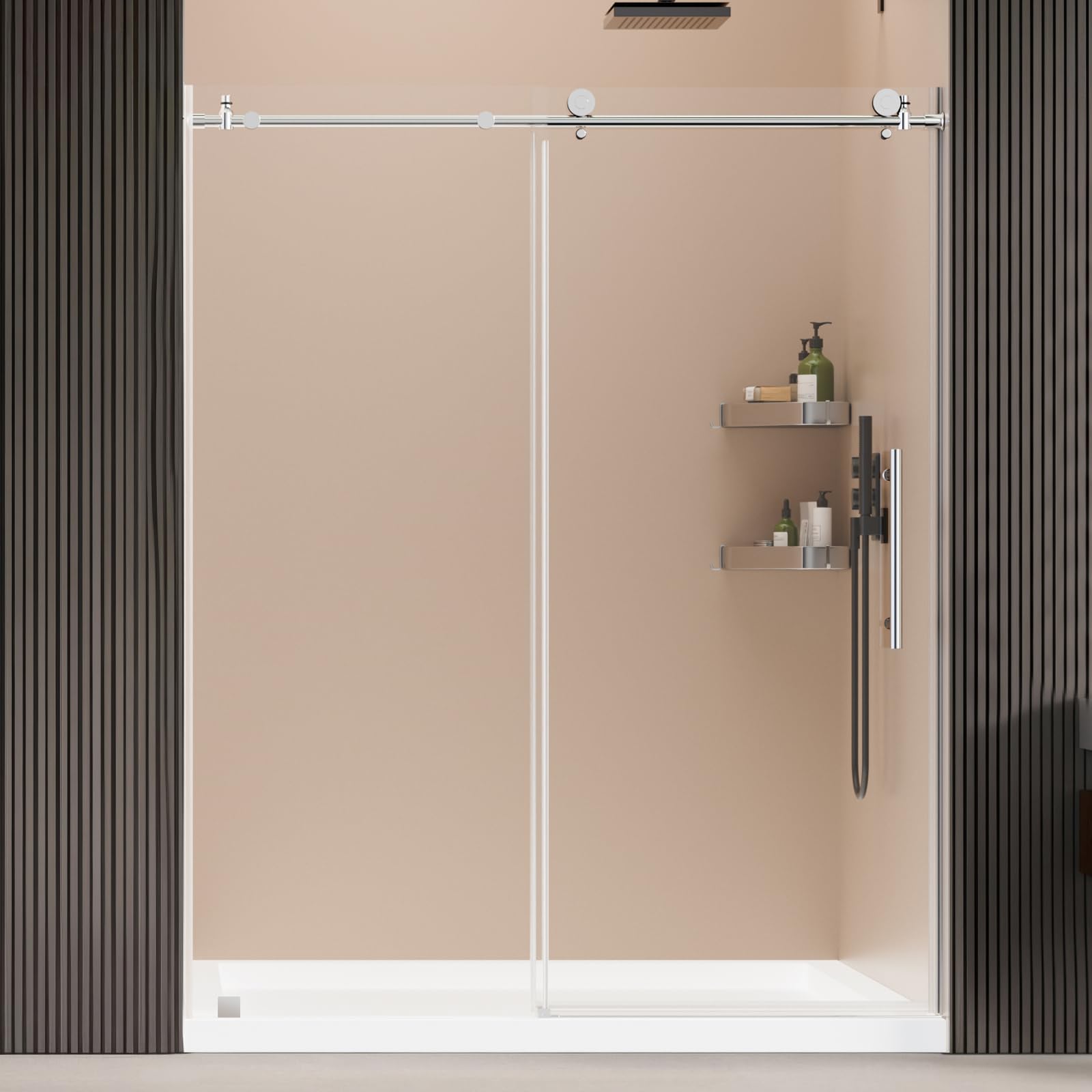 58-60" wx74" h frameless single sliding shower door, 5/16" clear tempered glass for walk-in shower, stainless steel hardware, strong seals water protection