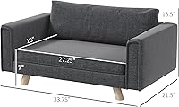 Vista 7 de PawHut Sofá elevado para perros, sofá elevado para mascotas para perros pequeños y medianos con cojines de asiento y respaldo extraíbles