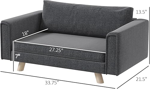 Miniatura 7 de PawHut Sofá elevado para perros, sofá elevado para mascotas para perros pequeños y medianos con cojines de asiento y respaldo extraíbles,