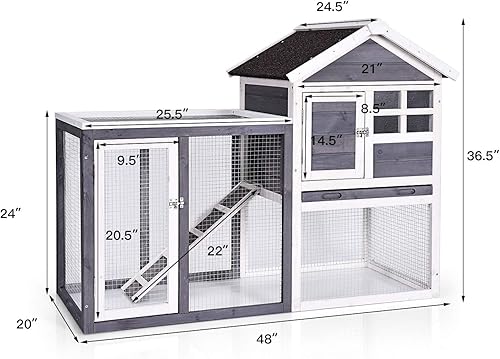 Miniatura 4 de Tangkula Jaula para conejos, para interiores y exteriores, jaula de madera para conejos, con techo impermeable y bandeja extraíble, casa de mascotas