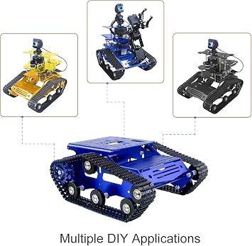 スマートロボットカーシャーシキット アルミニウム合金 ビッグタンクシャーシ 2WDモーター付き Jetson Nano/Raspberry Pi/Arduino DIY STEM教育プロジェクトとROSリサーチ用 ブルー1、エンコーダーモーター付き