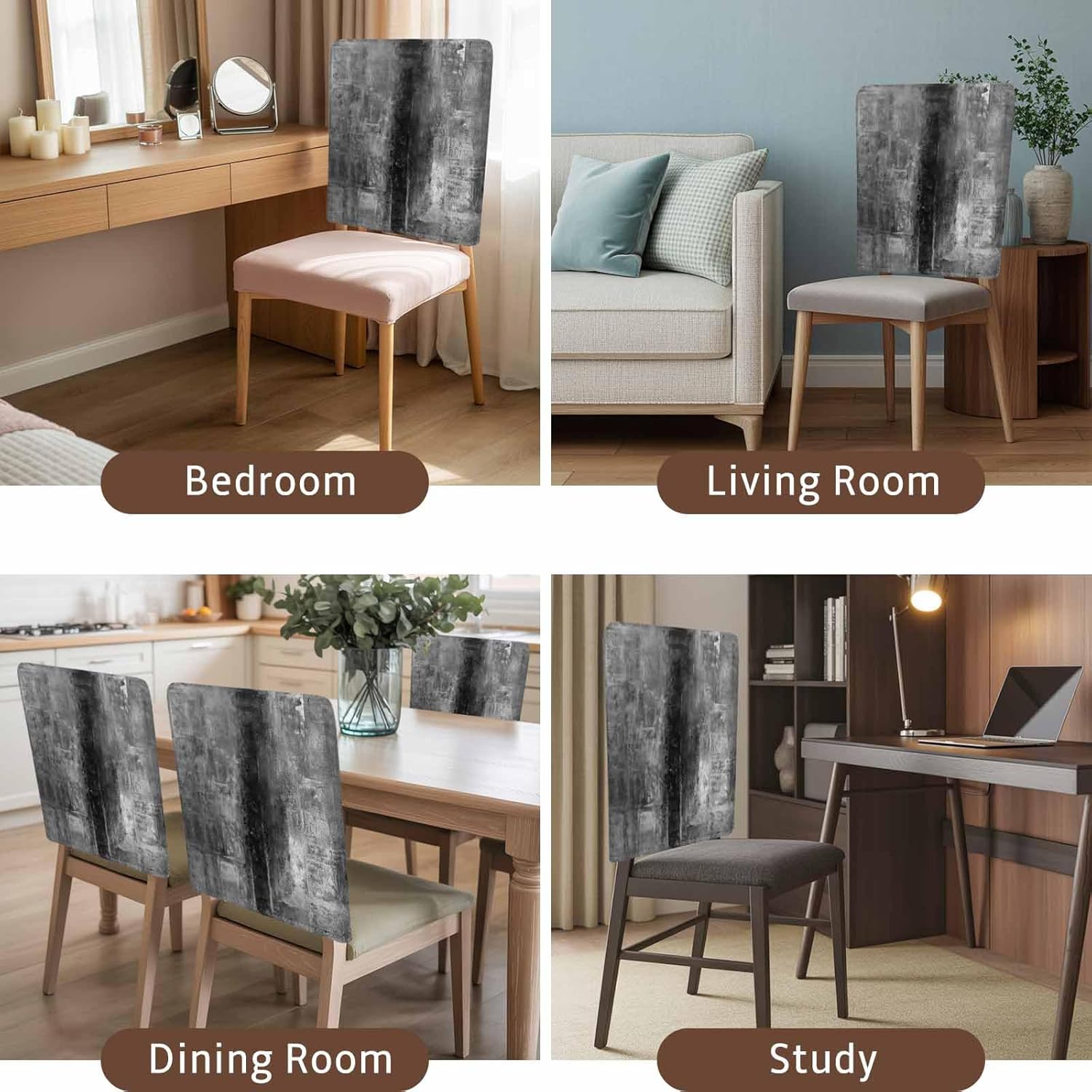 4 Packs Black Grey Painted Dining Chair Back Cover, Decorative Kitchen Dinner Chair Seat Covers Washable Chair Slip Covers,Slipcovers Protect for Dinning Room Abstract Contemporary Smear Graffiti Art