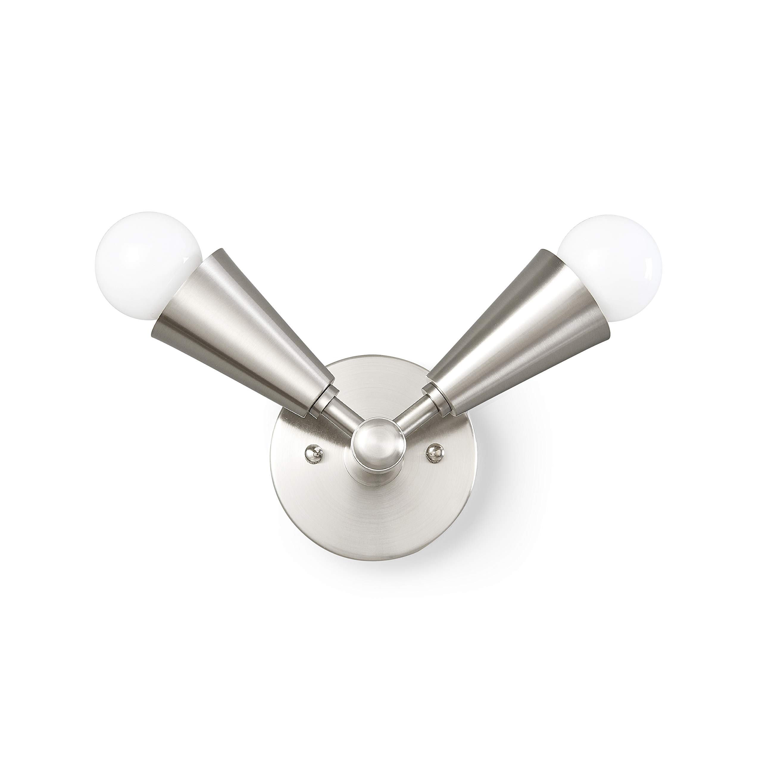 BRIGHTTIAConnie 2-Light Wall Sconce - Modern Farmhouse Bathroom Vanity Mirror Lighting Fixture - Mid Century Industrial Kitchen and Hallway Flush Mount Wall Lamp - Brushed Nickel (BW0024-2N)