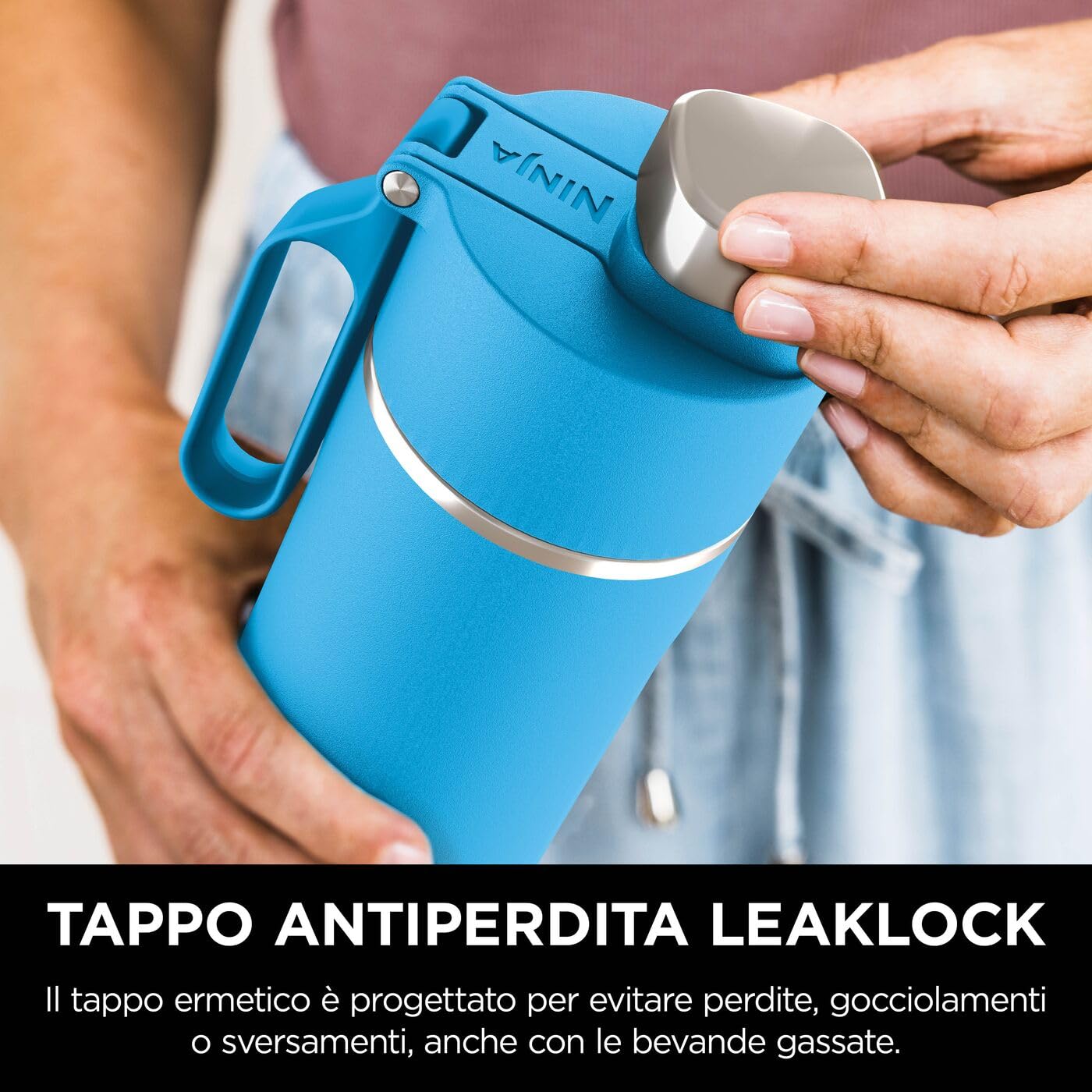 Ninja Thirsti Borraccia Termica 530ml con Tappo Antigoccia, Progettata per Bevande Gassate, Calde e Fredde, per Viaggi e Sport, Triplo Isolamento Termico, Acciaio Inox, Blu tropicale, DW1801EUUKSB