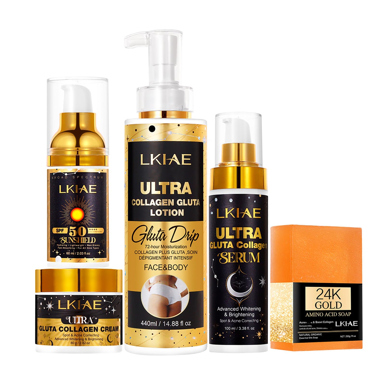 LKIAE Ultra Glutathione and Collagen Whitening Skin Care Set, Moisturizing, Reduce Dark Spots, Melanin, Hyperpigmentation