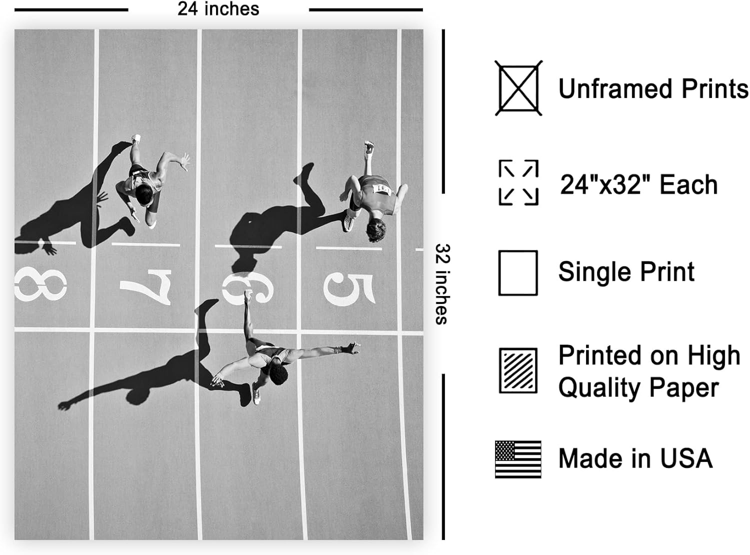Poster Master Running Print - Sports Poster - Track and Field Art - Black and White Photography Wall Design - Athlete & Athletics Art - Gym or Office Decor - 24x32 UNFRAMED Wall Art