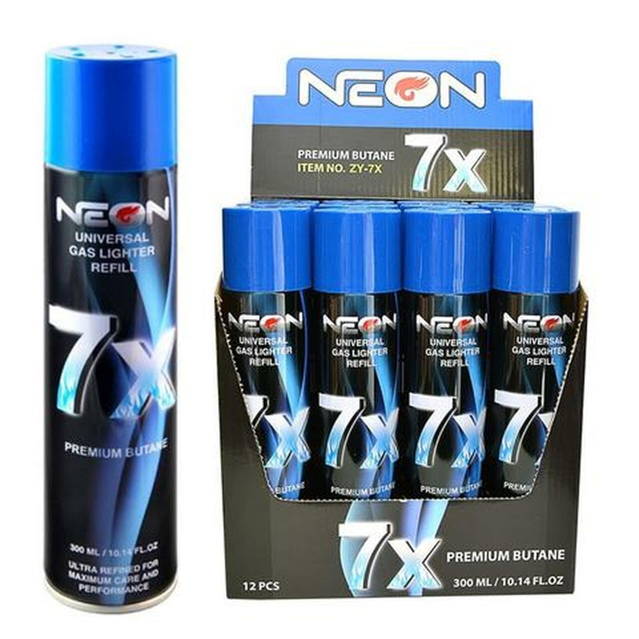 Generic 12 CAN of NEON 7X Butane Fuel Lighter Refill Gas, Blue