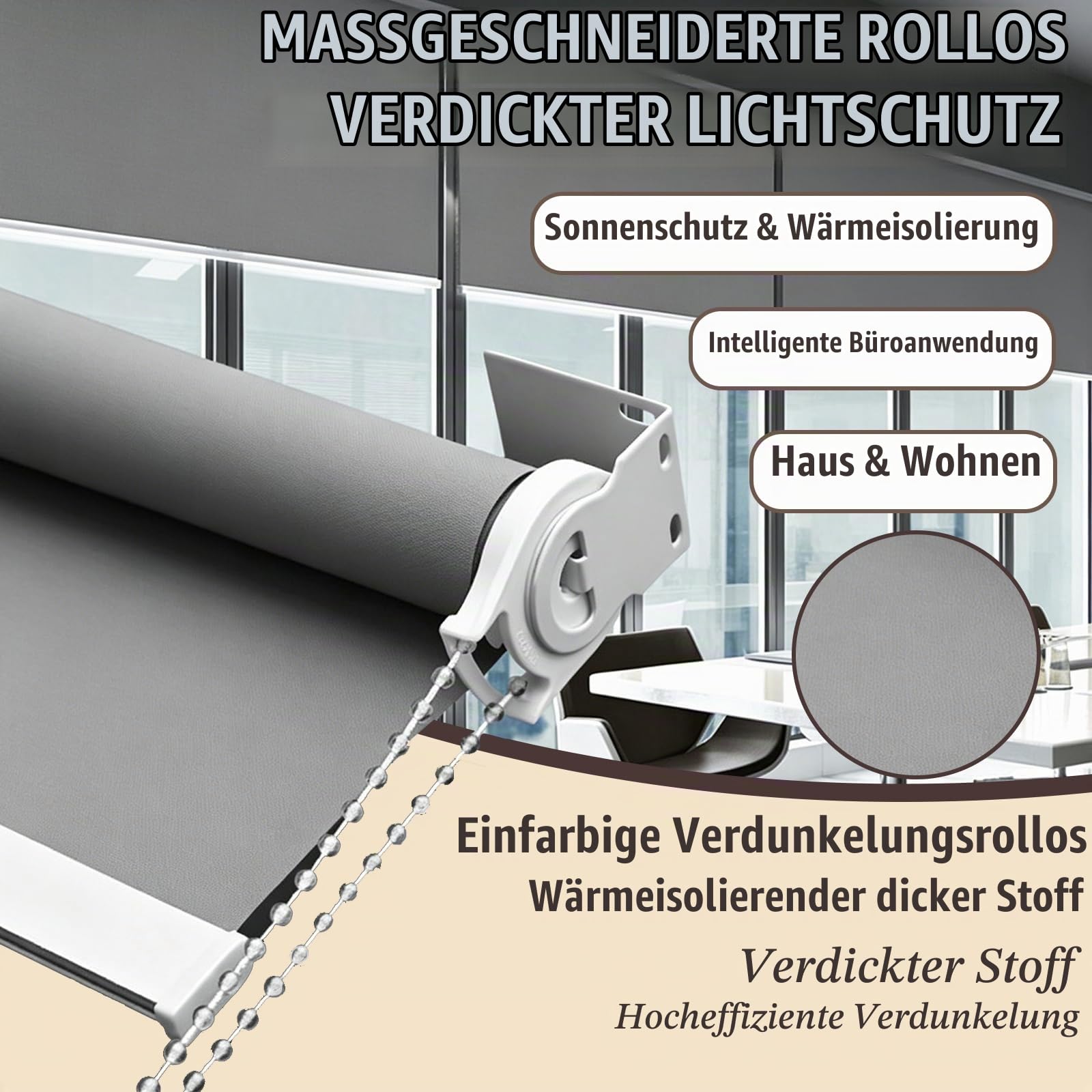 Rollo, 120 x 180 cm Senkrechtmarkise Hellgraue Außenrollo Senkrechtmarkise Außen Sichtschutz Balkon mit Zugseil Verdunkelungsrollo Wetterfest Windschutz für Balkon Terrasse Büro und Badezimmer