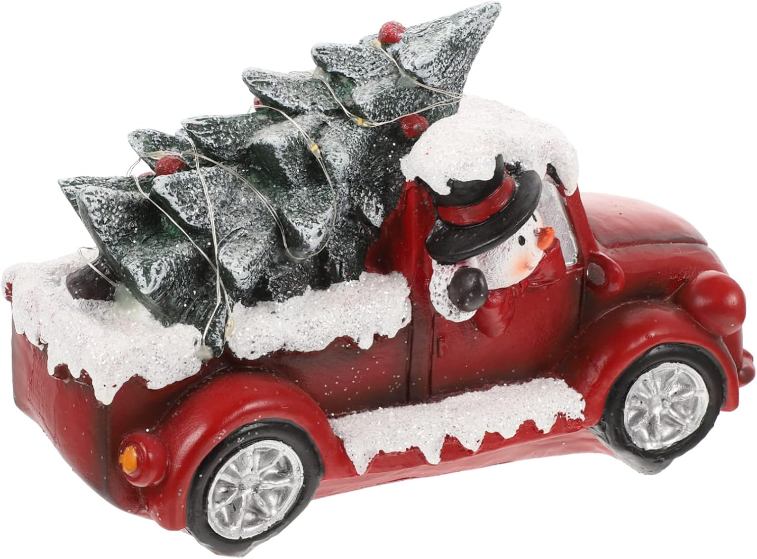 Ciieeo Christmas Red Truck Decoration with Led Lights Vintage Resin Xmas Car Ornament for Home Desktop Decor Festive Indoor Holiday Display