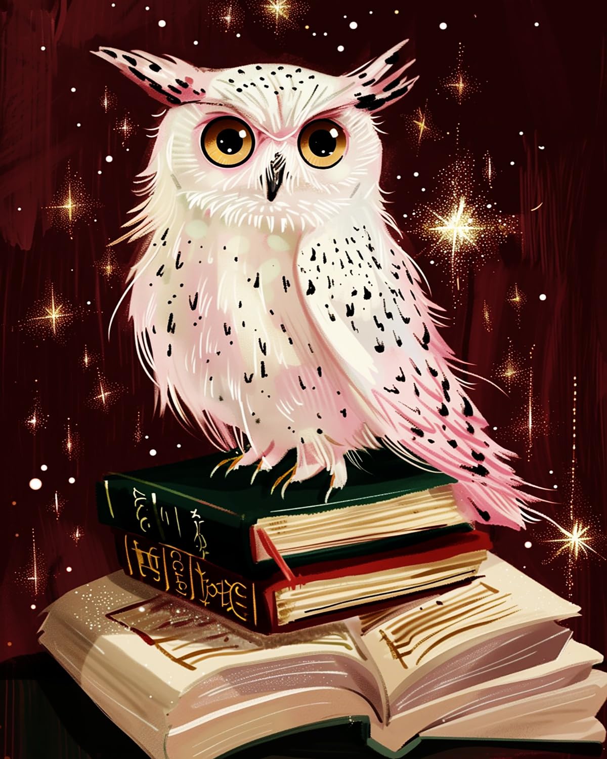 Liubaishi Multicolour Paint By Numbers For Adults, Owl With Books On Starry Night, 40X50 Cm Acrylic Canvas Painting Kit