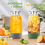 Glass Pitcher, ZBUFAN 2 Liter Glass Water Pitcher with Anti-Slip Base, Glass Jug with Lid for Fridge, Juice Pitchers for Ice Tea, Cold & Hot Beverages, Gray