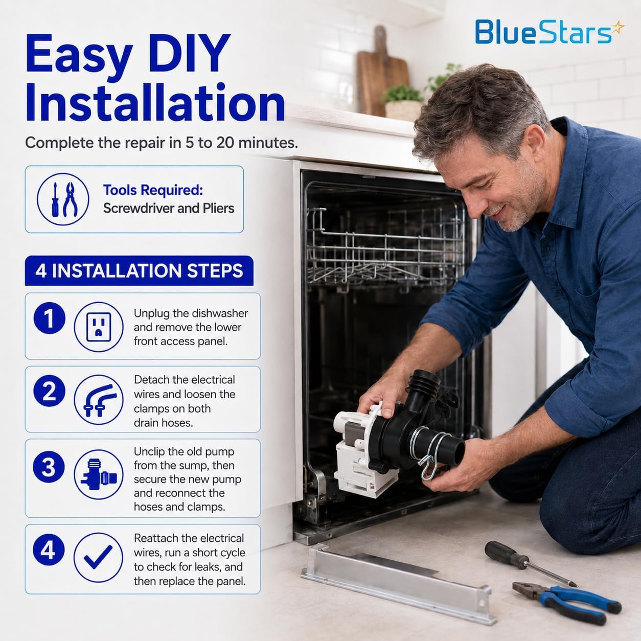 Upgraded BlueStars 154580301 Dishwasher Drain Pump