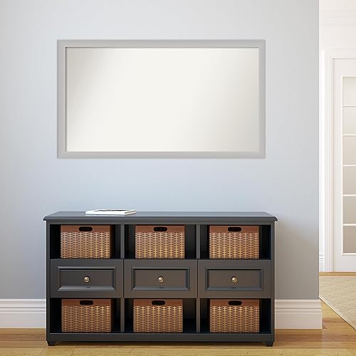 Miniatura 5 de Amanti Art Espejo de baño plateado para sobre fregadero, 27 x 47 pulgadas, espejo rectangular plateado de bajo brillo, marco de madera moderno de