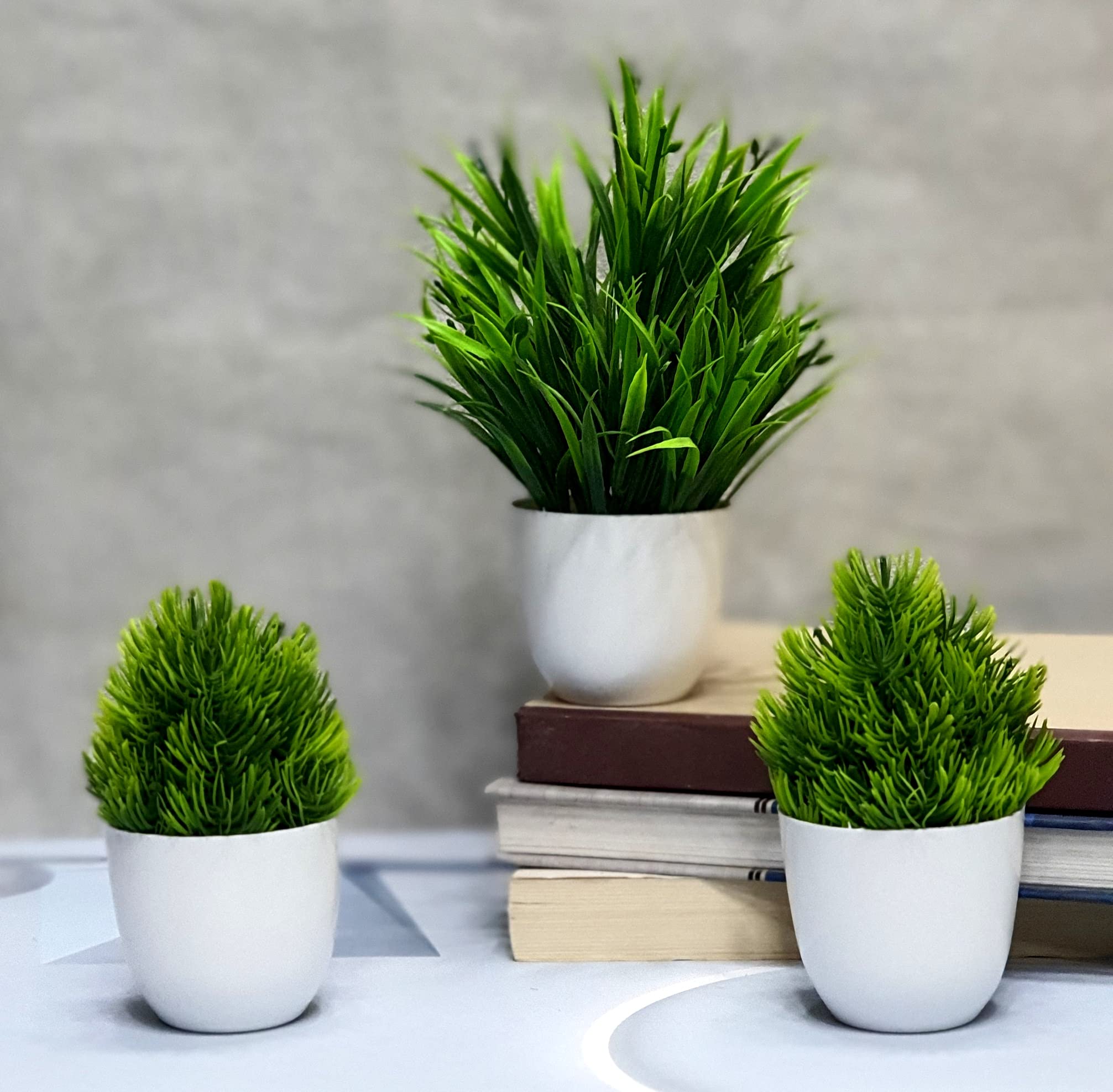 Litleo® Set of 3 Multicolor Table Top Bonsai Plant for Home Office Or Gift, Natural Looking Artificial Plants