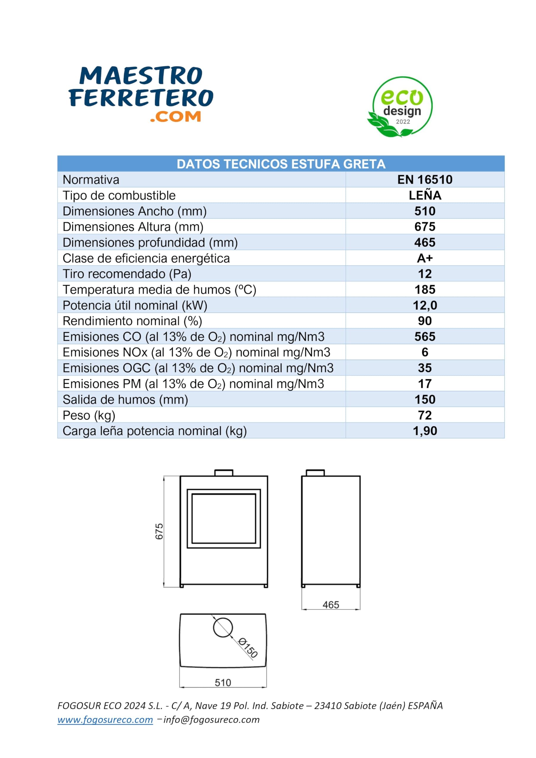 MF - Estufa de Leña Greta de 12 kW en Acero con Cámara de Vermiculita y Cristal Cerámico Limpio – Combustión Eficiente y Bajas Emisiones