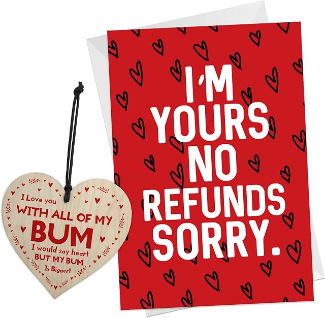 RED OCEAN Funny Anniversary Valentines Card Gift For Him Or Her CARD AND WOODEN HEART Husband And Wife Card Boyfriend Girlfriend Gift