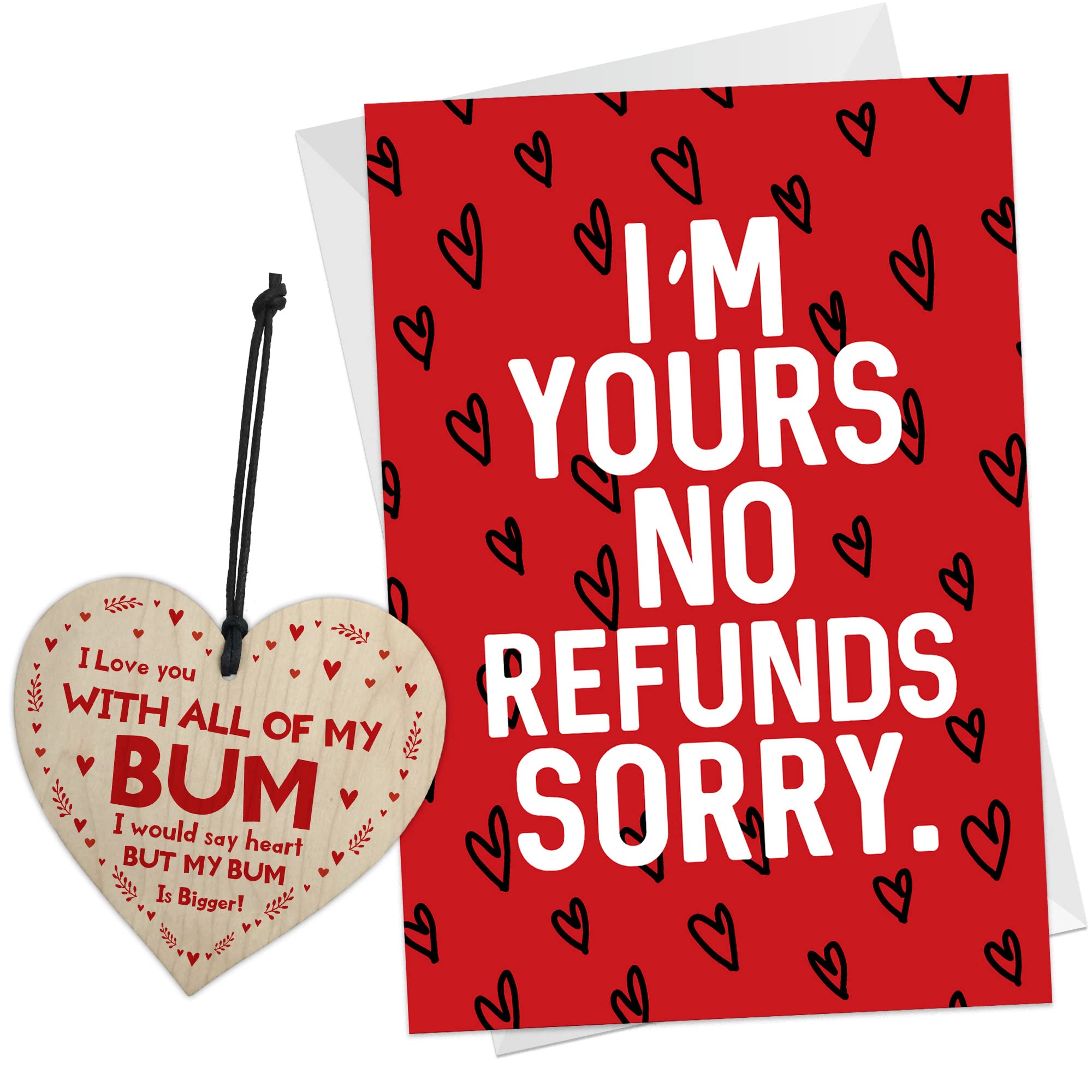 Funny Valentines Anniversary Card Gift For Him or Her Greetings Cards And Wooden Heart Husband Wife Boyfriend Girlfriend Gifts