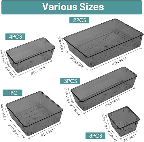 Miniatura 2 de WOWBOX Juego de 13 organizadores de cajones de plástico, organizadores de cajones de escritorio y contenedores de almacenamiento para maquillaje,