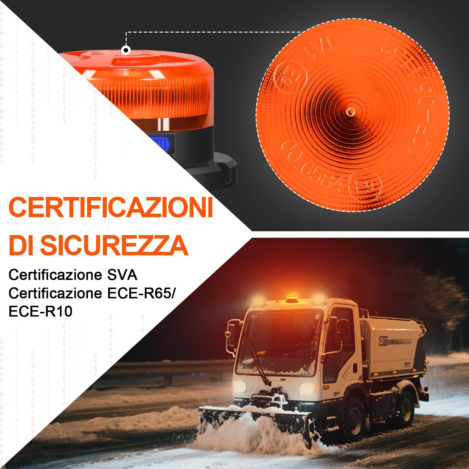 AnTom Lampeggiante Trattore LED Ricaricabile 12V 24V 9 Modalità di Lampeggio con Magneti, Luce di Avvertimento Gialla, Cavo di Ricarica Auto e USB con Indicatore Batteria per Auto, Trattore, SUV