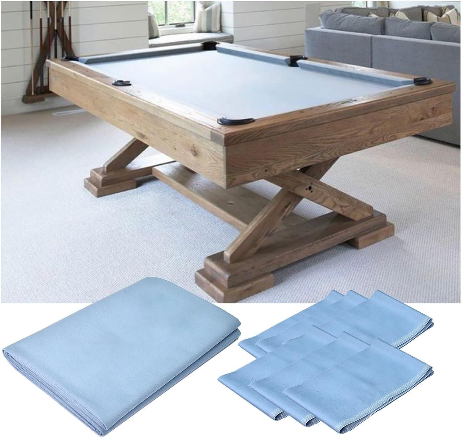 Pool Table Felt - 9-Foot Billiards Cloth with 6 Pre-Cut Strips for Home, Club, or Bar Use - Replacement Set for Pool Tables
