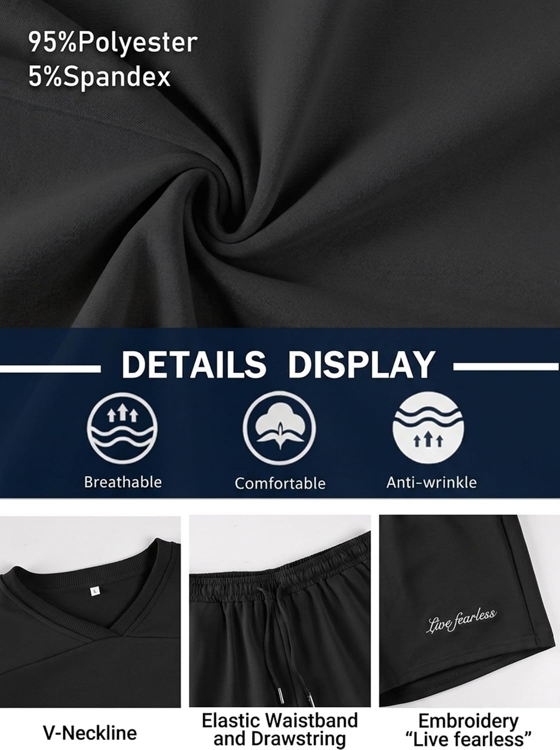 Opomelo Mens 2 Piece Vacation Sets Casual Short Summer Outfits V-neck T-Shirt & Shorts Tracksuits Vacation Matching Sets