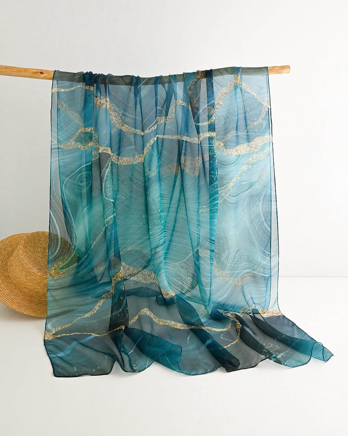 100% Mulberry Silk Scarf for Women, Lightweight Large Silk Chiffon Shawl Wraps Sheer Floral Neck Scarf Blue Marble Gift Packed