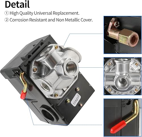 Miniatura 2 de Reemplazo del interruptor de presión del compresor de aire LF10-4H con rango de 95-125 PSI y clasificación de 20 A, 4 puertos