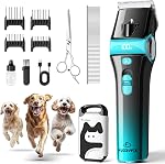 Dog Clippers for Grooming with 5-in-1 Blade, Dog Grooming Kit Cordless Rechargeable Cat Hair Trimmer Detachable Stainless Steel Blade Pet Shaver for Small Puppy Cat Paw Face Head Body