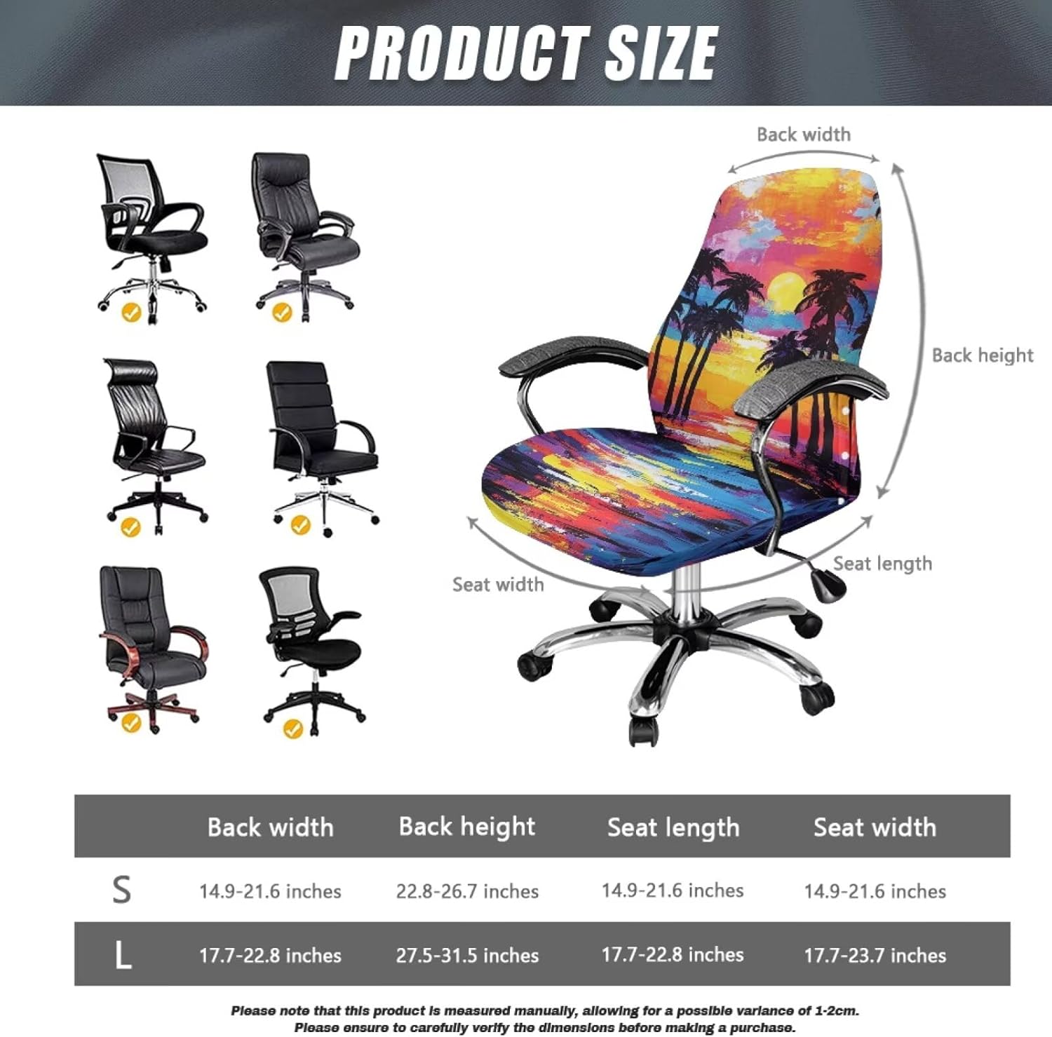 Hawaii Palm Tree Print Office Chair Cover Water Resistant, Universal Computer Chair Cover with Elastic Band, Removable Rotating Chairs Slipcover Size L
