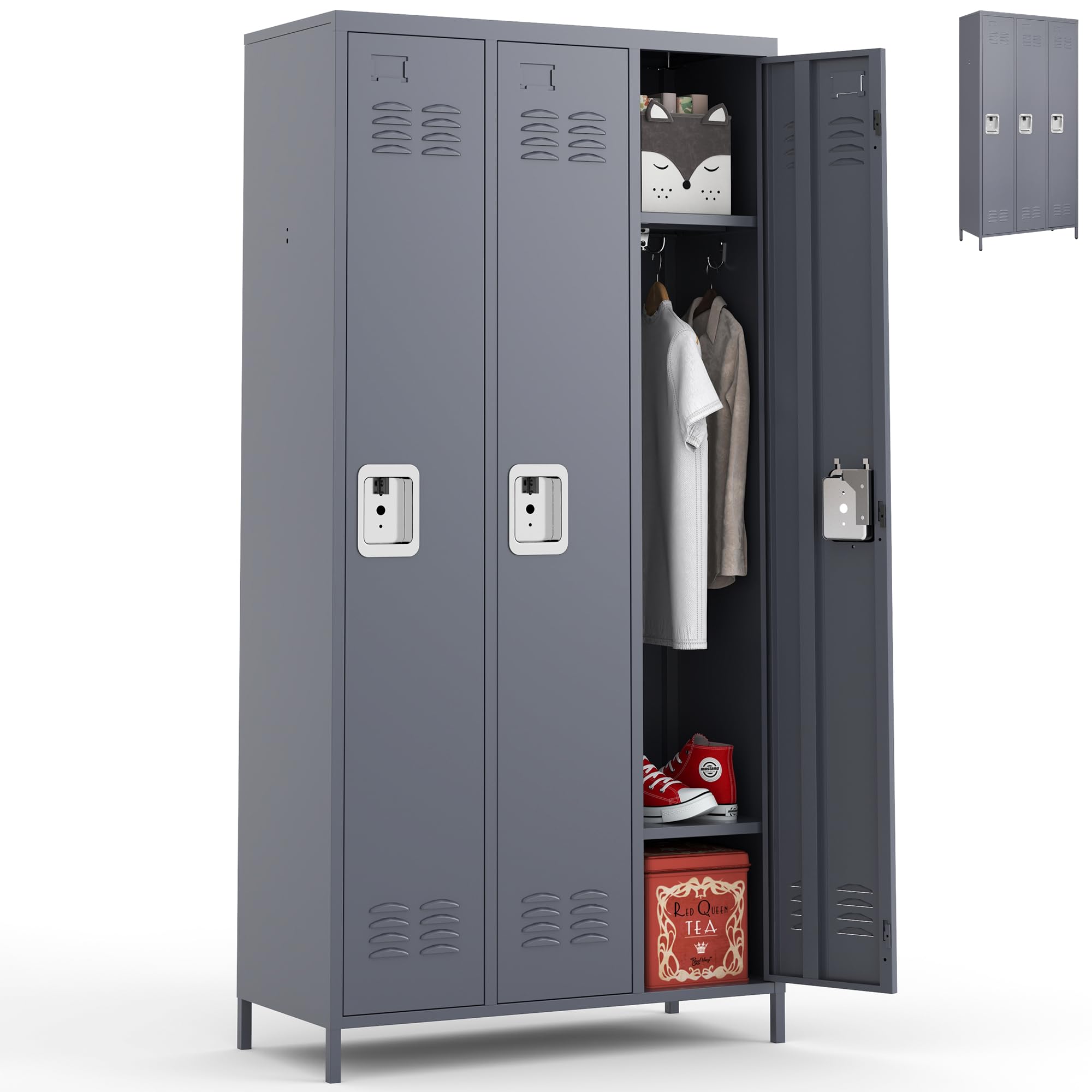 AQY Metal Lockers for Employees with 3 Doors, Steel Storage Locker Combination, 72
