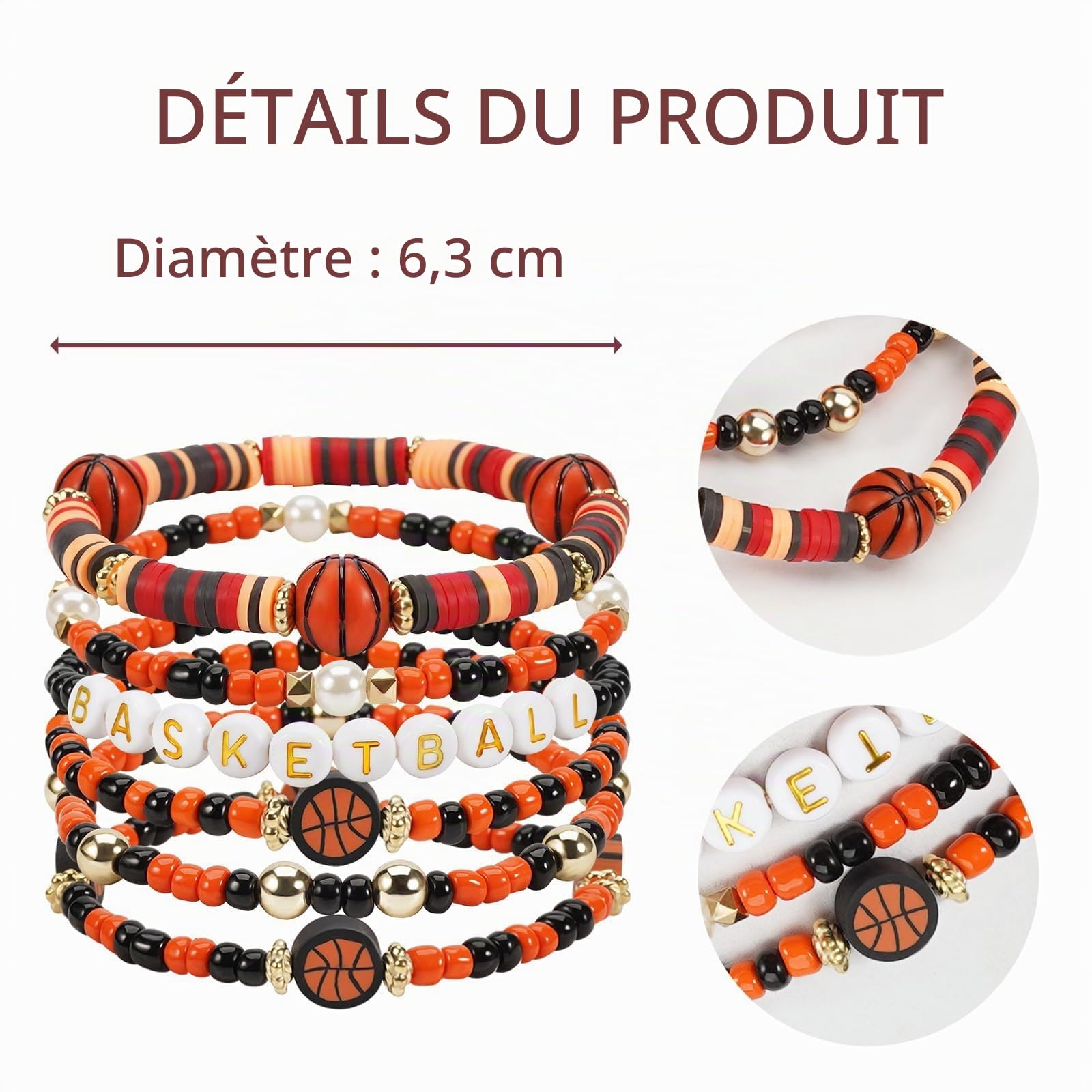 Bracelets Basketball Sport Élastique DIY Perles Cadeau Anniversaire pour Garçon Fille