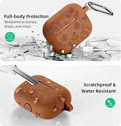 Miniatura 3 de Lerobo - Funda protectora para estuche de AirPods 1 y 2 generación USB C, bonita y divertida funda de silicona suave grabada con diseño floral y LED