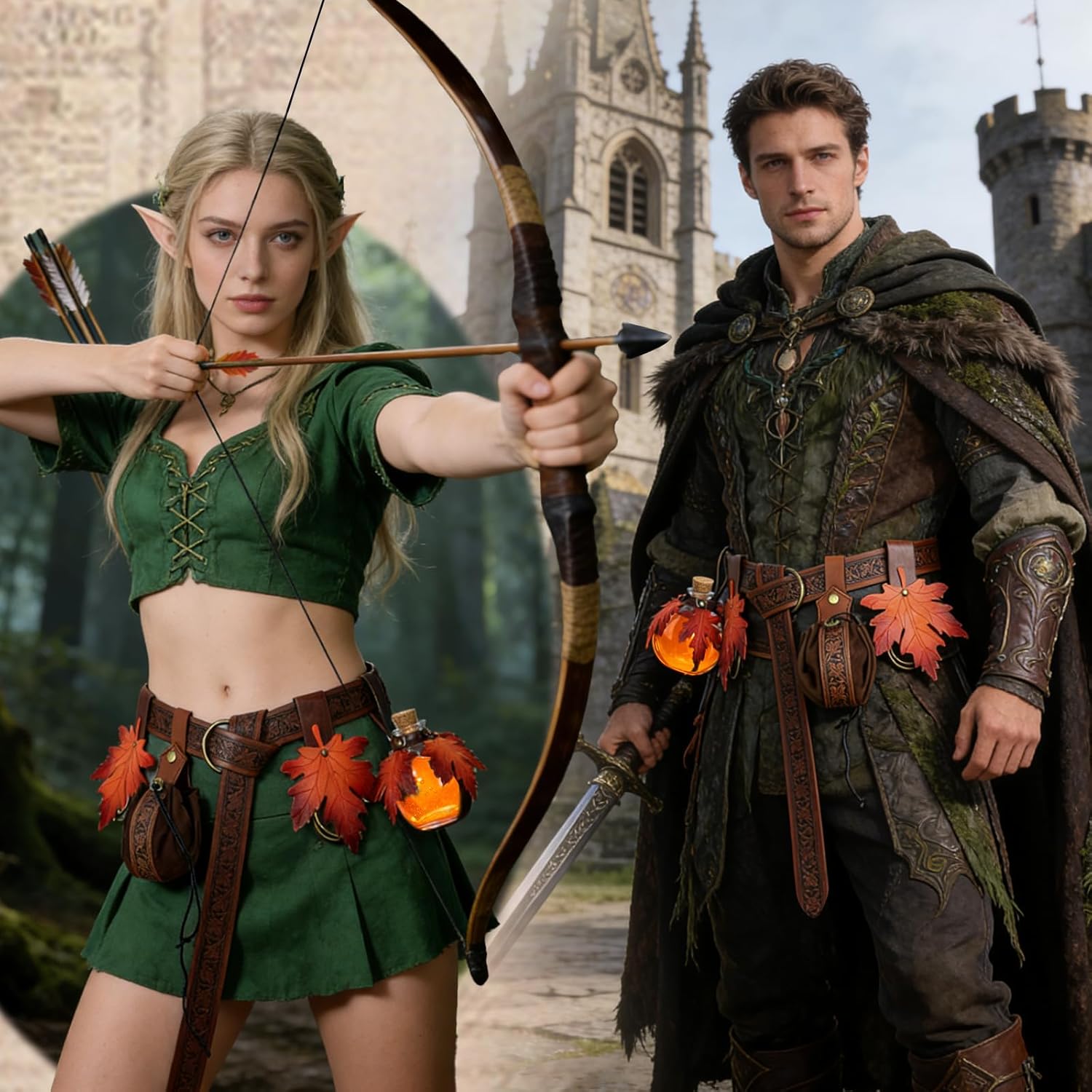 Renaissance Belt Waist Bag Embossed Belt Magic Potion Bottle Skirt Hikes Medieval Halloween Cosplay Costume Sets.