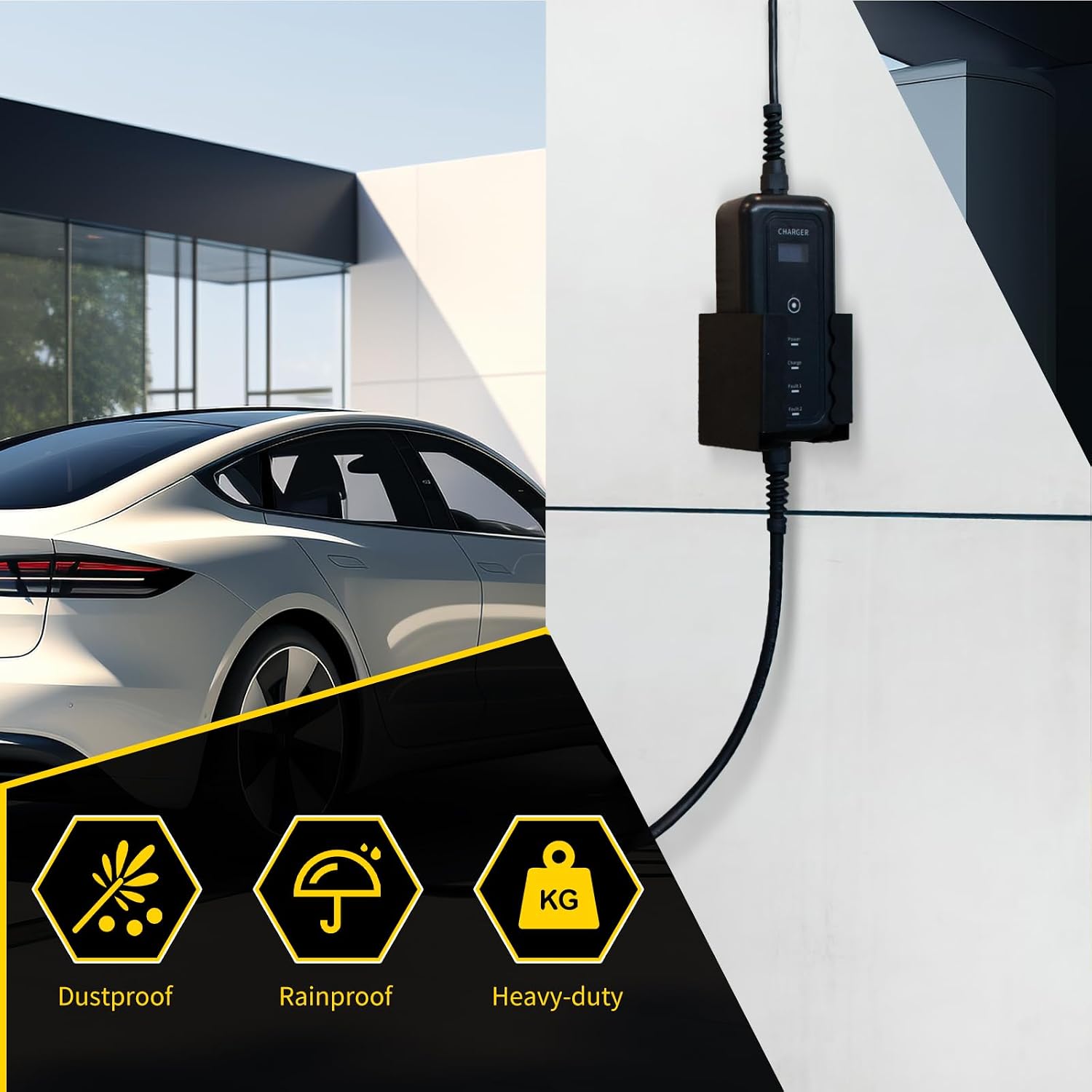 EV Charger Holder Wall Mount Kit EV Charger Holster Dock for SAE J1772 Connector, J-Hook EV Charger Cable Holder & EV Charging Box Holder for Electric Vehicles Outdoor/Indoor