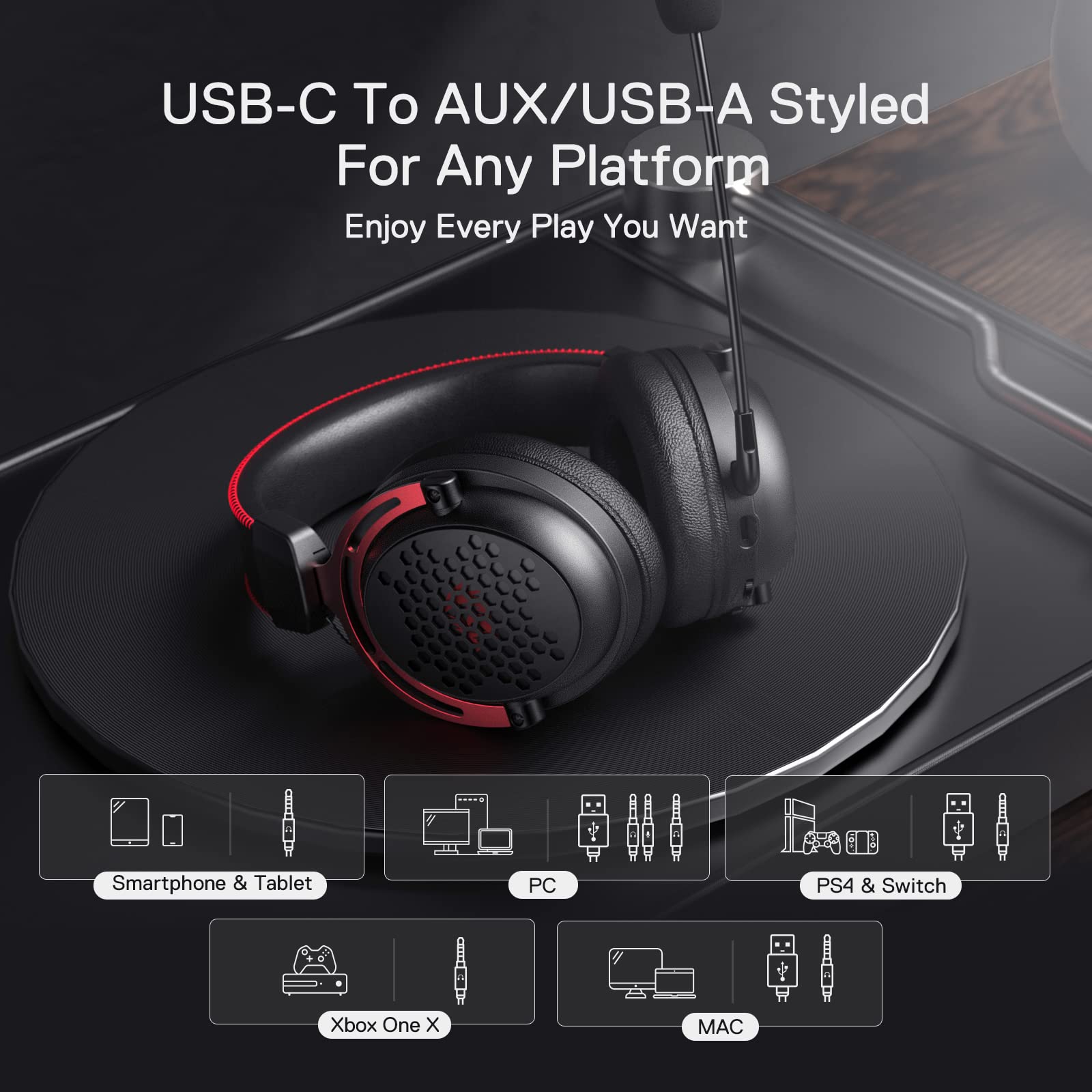 Redragon H386 kabelgebundenes Gaming-Headset - 7.1 Surround Sound - 53MM Audio-Treiber Memory Foam-Ohrpolstern mit strapazierfähigem Stoffbezug - Multiplattform-Kopfhörer - USB-Anschluss für PC/PS4/NS