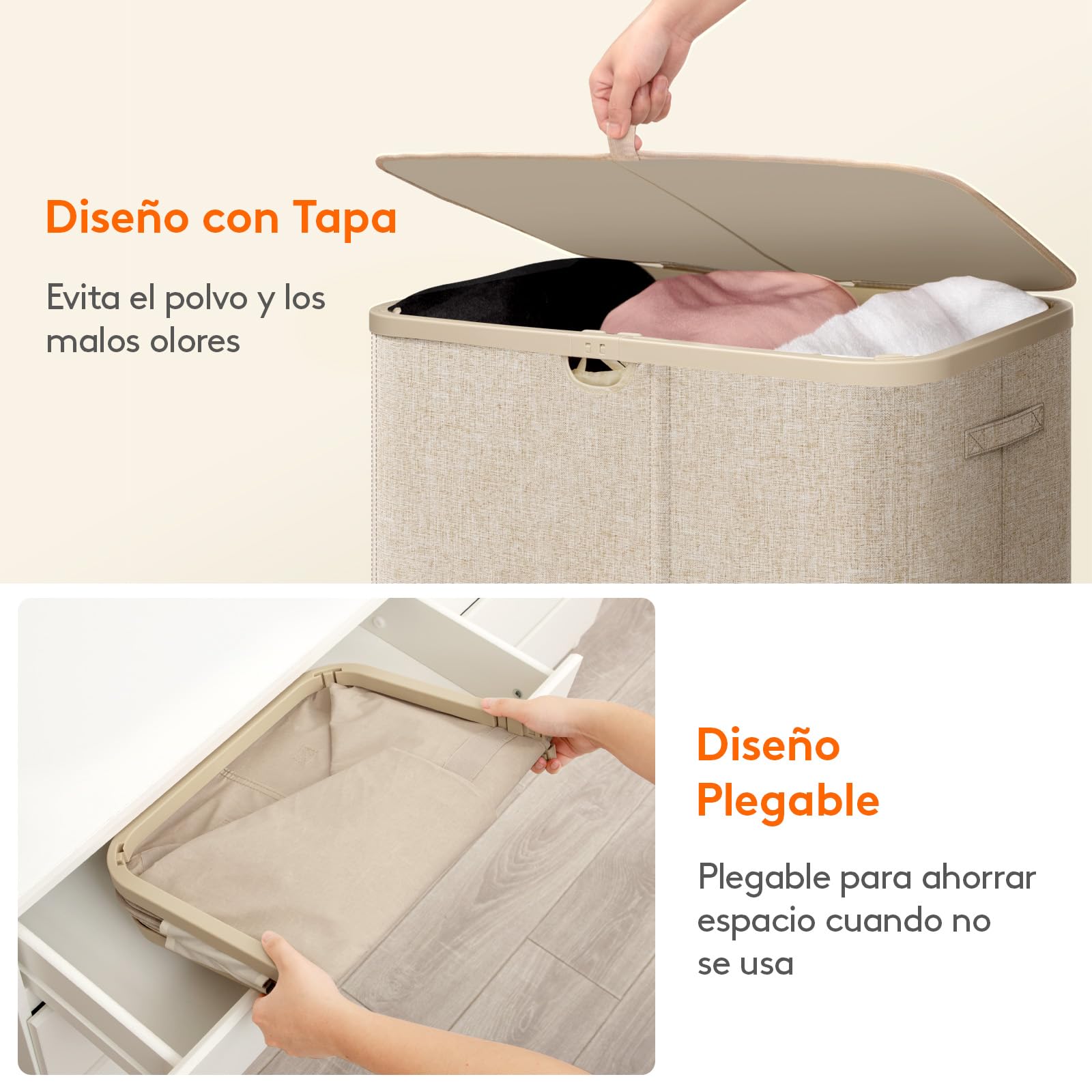 Lifewit Cesto para Ropa Sucia 150 L Plegable con Tapa, 3 Compartimentos y Bolsas Extraíbles