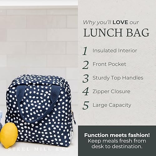 Miniatura 3 de Steel Mill & Co - Bolsa de almuerzo aislada para mujer, lonchera térmica de gran capacidad, bonita bolsa de almuerzo para adultos, mini hielera con