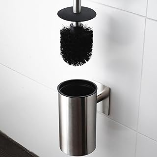 Premium Edelstahl Klobürste ohne Bohren selbstklebend inkl. Spezialkleber (extrem sicherer Halt) - Klobürstenhalter zur Wandmontage - WC Bürstenhalter hängend mit elegantem Design (Silber)
