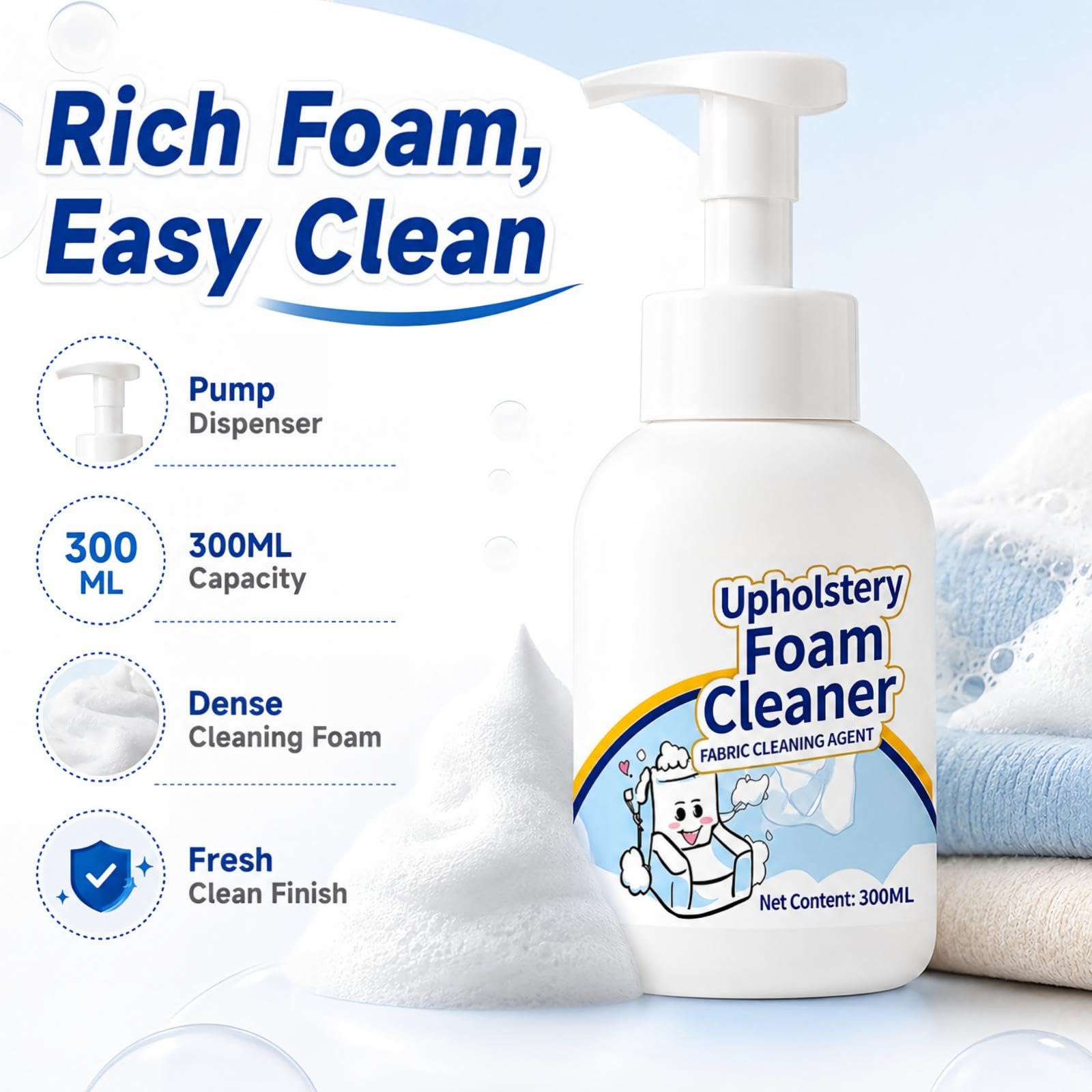 Nettoyant pour rembourrage en mousse, nettoyant pour tissus de canapé et de canapé sans rinçage,élimine les taches et la saleté des meubles,pour matelas,sièges d'auto et tapis,spray mousse (3 pièces)