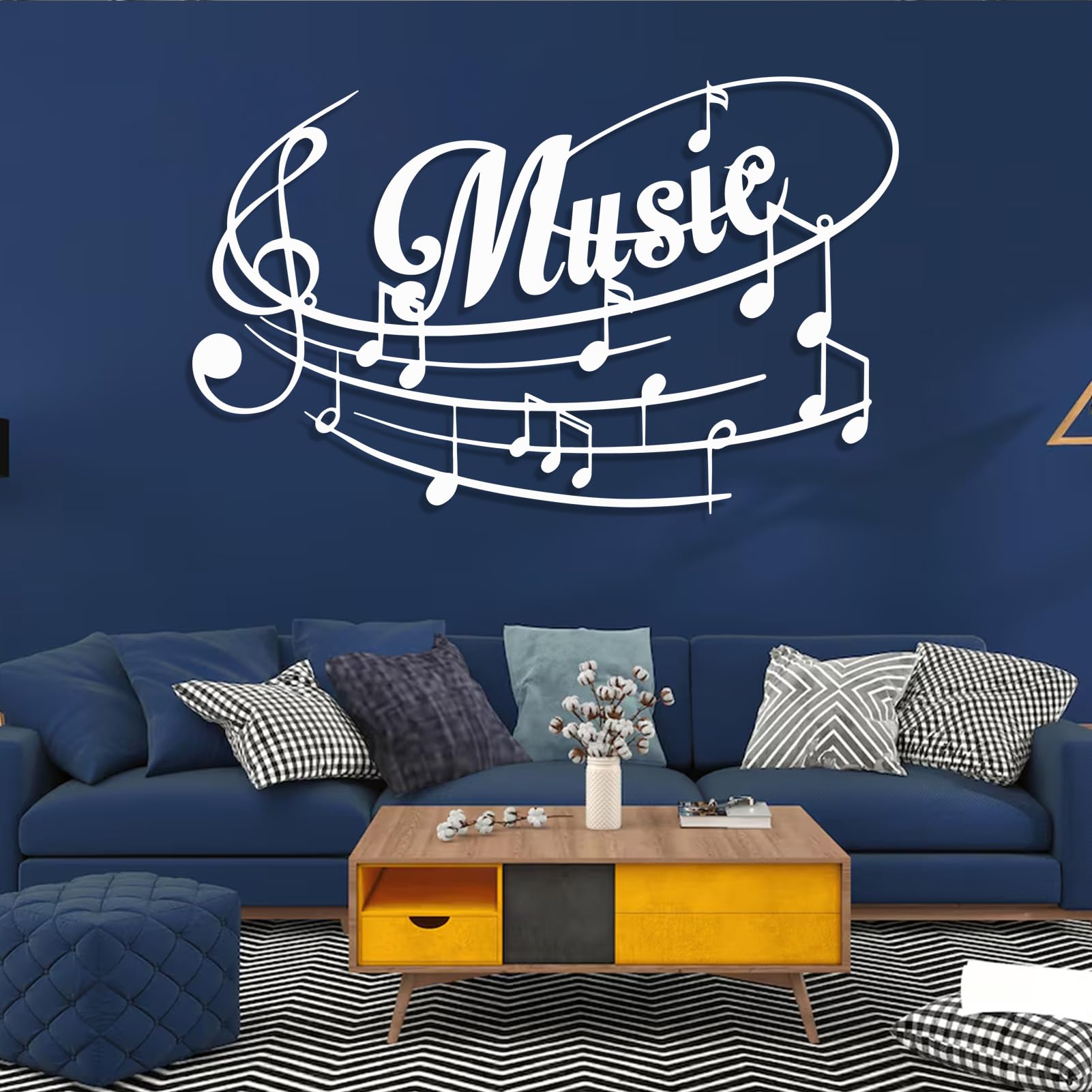 Decoración de Pared de Metal con Notas Musicales de Lujo, partituras con Pentagrama y Grabado Musical, decoración para Sala de Estar/Oficina (Blanco, 60 x 37 cm)